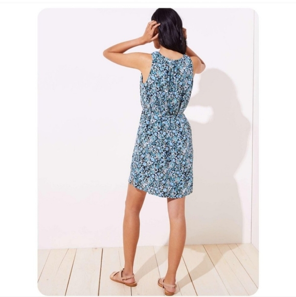 LOFT Blue Floral Tie Waist Sleeveless Dress- Size M - Picture 2 of 7